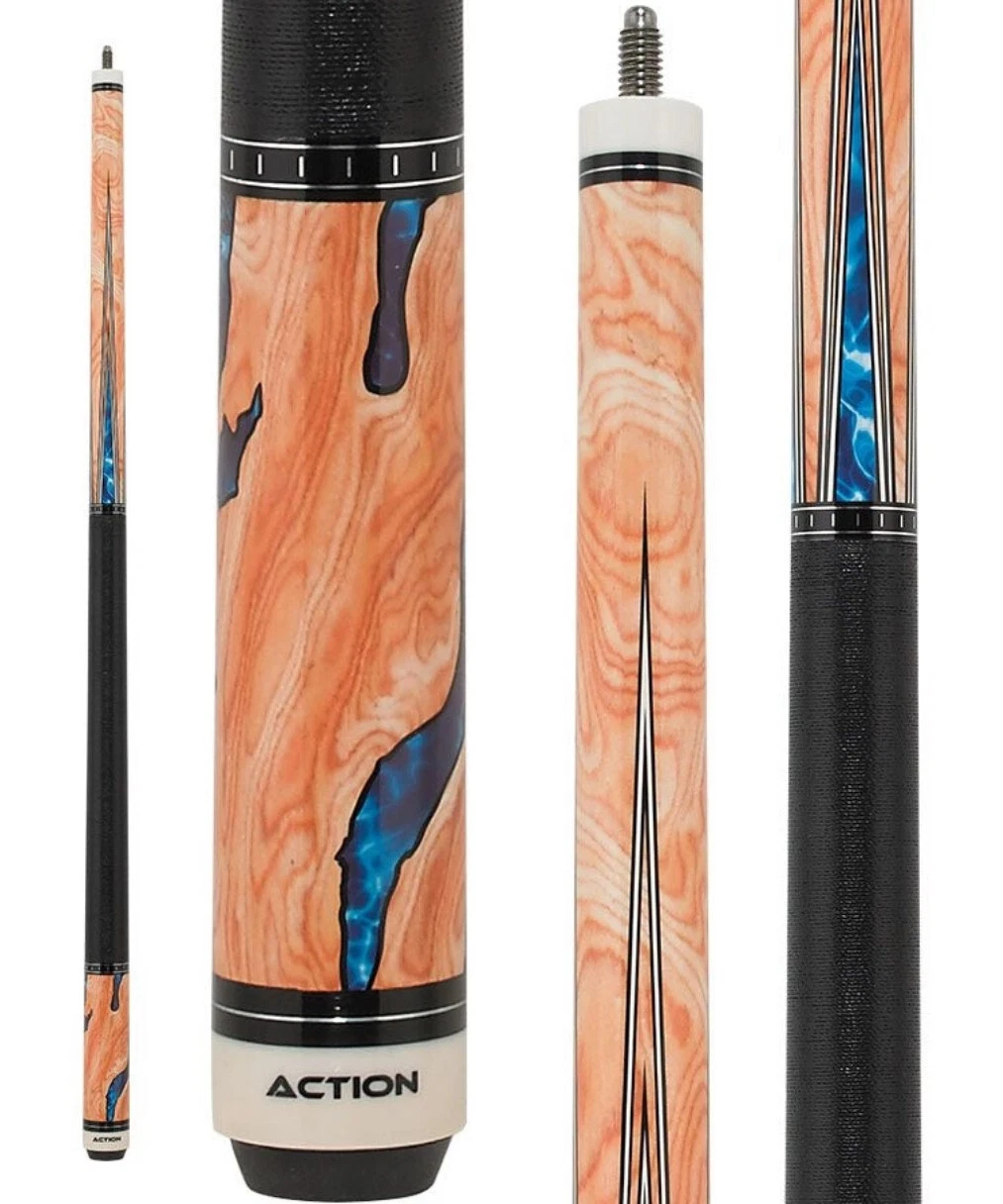 Action ACT153 Fractal Series Cue – Walnut Burl & Blue Water Design