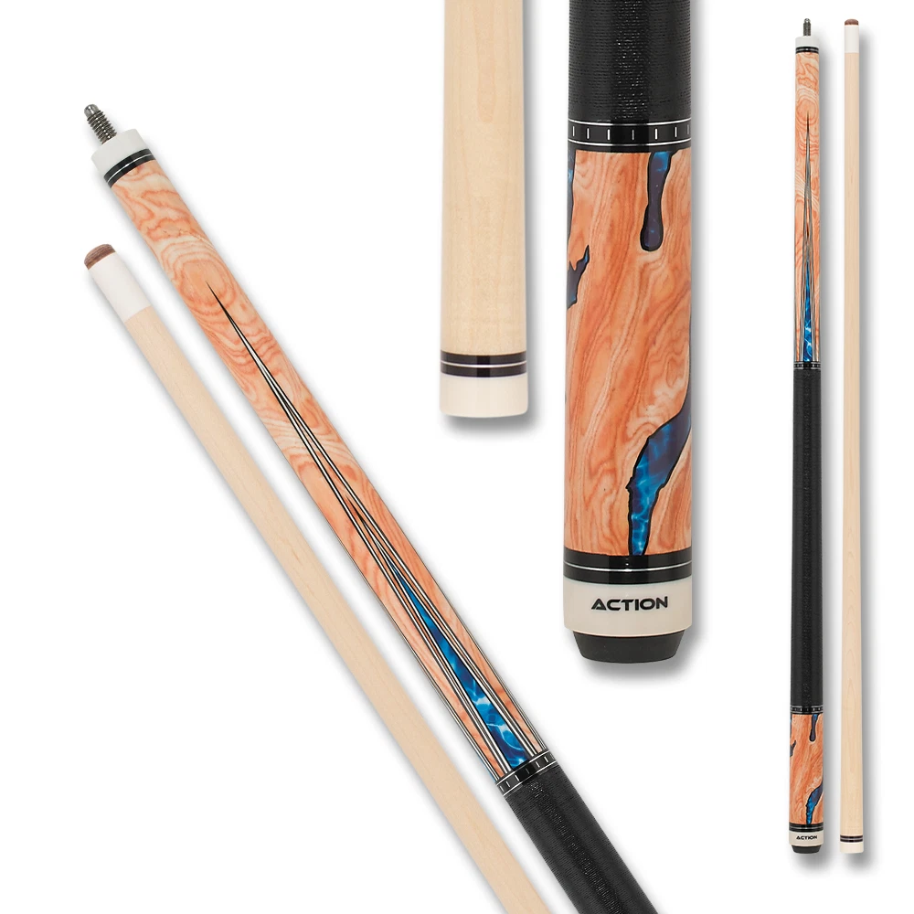 Action ACT153 Fractal Series Cue – Walnut Burl & Blue Water Design - Image 2