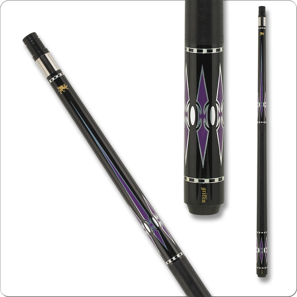 Griffin GR48 Pool Cue with purple and silver reflective points