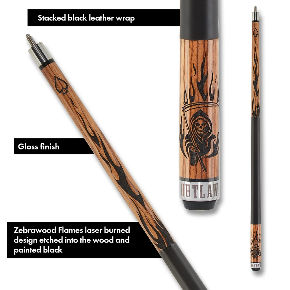 Outlaw OL50 Pool Cue Zebrawood Reaper Design - Image 2