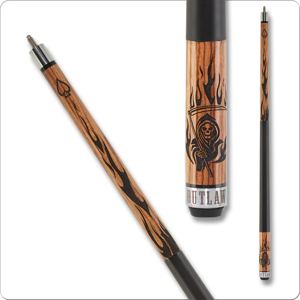 Outlaw OL50 pool cue with vintage outlaw portrait design