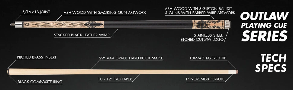 Outlaw OL52 Pool Cue Skull & Dagger Design - Image 15