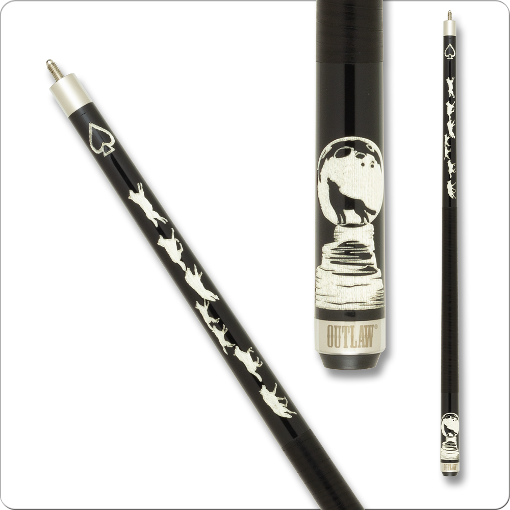Outlaw Thunder OL58 Cue – Black Maple with Hand-Branded Running Wolves Design