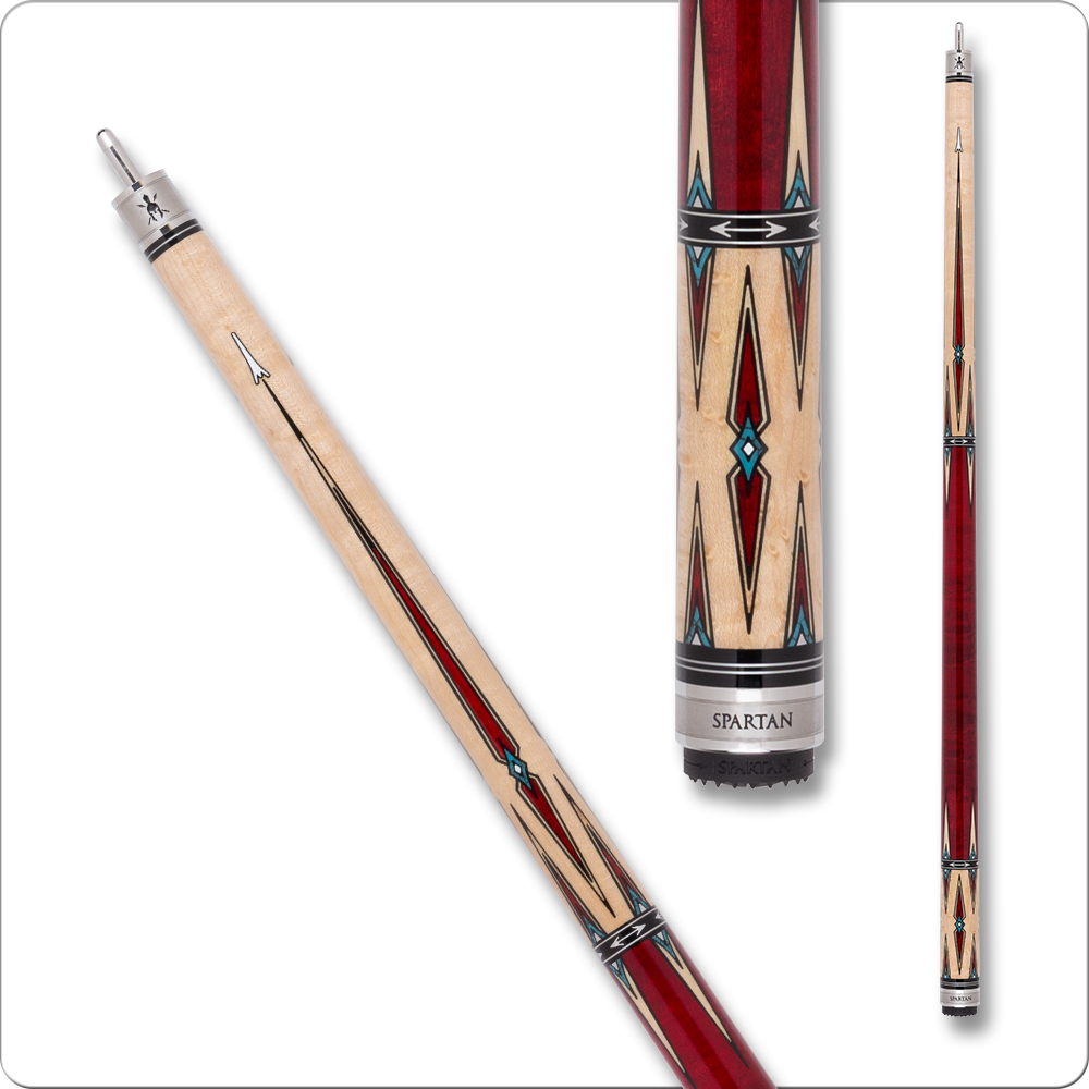Spartan SPR05 wrapless cue with birdseye maple and turquoise inlays