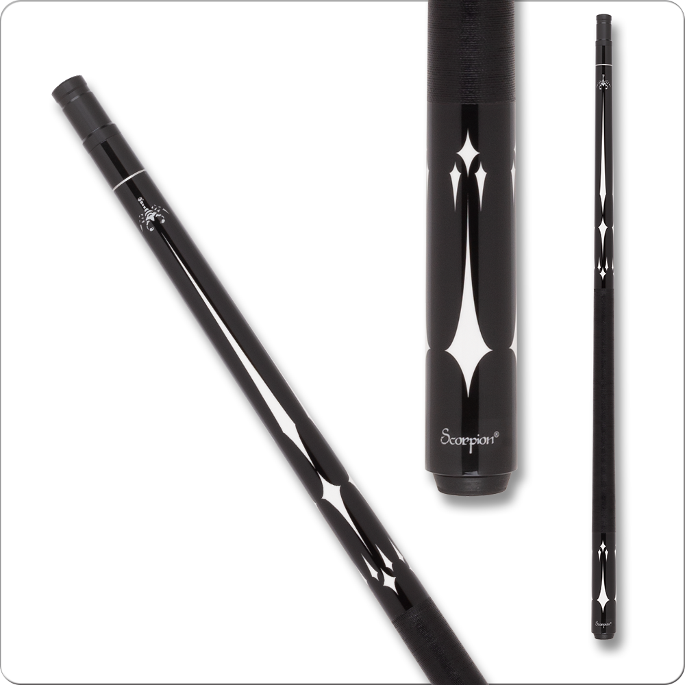Scorpion SW11 pool cue black with white diamond design