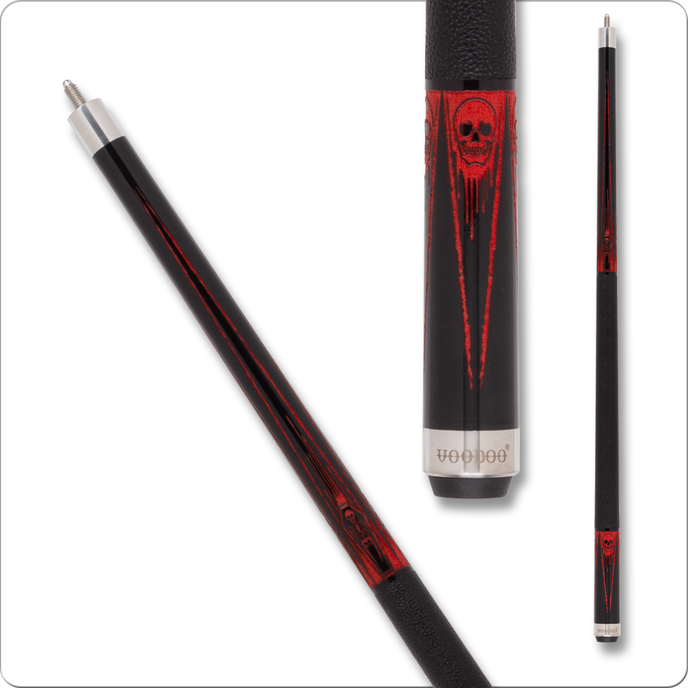 Voodoo VOD42 coffin skull engraved pool cue in black and red”