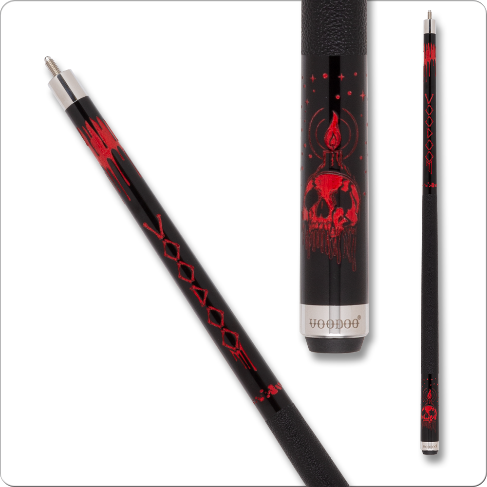 Close-up of Voodoo VOD43 engraved skull and flame graphics