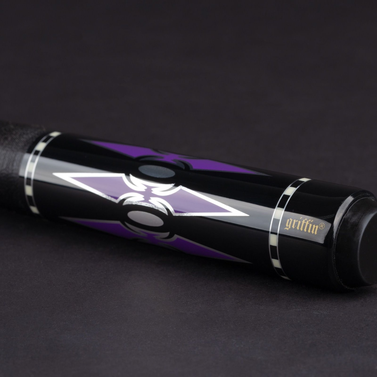 Griffin GR48 Pool Cue Black with Purple & Silver Reflective Points - Image 6