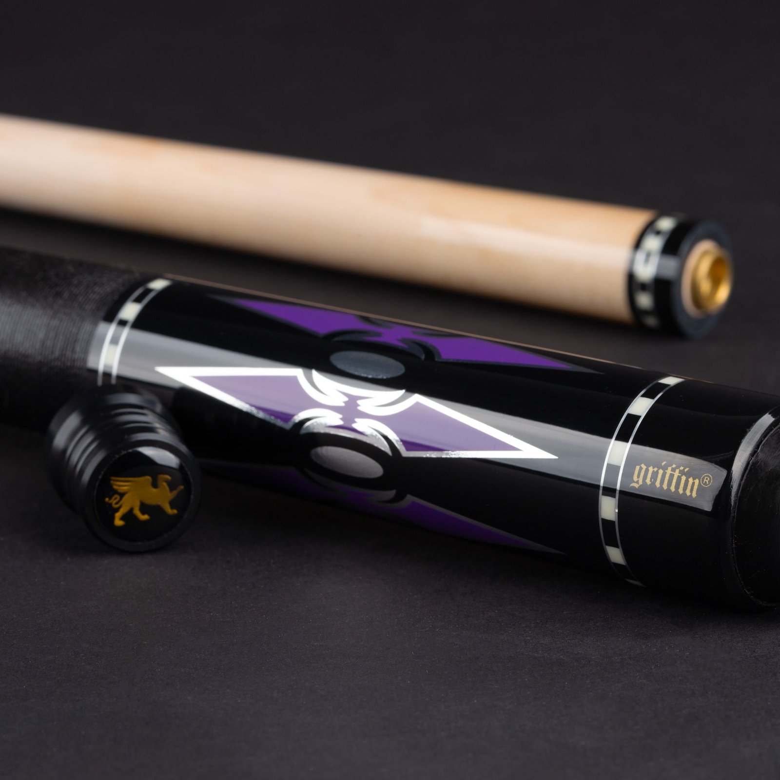Griffin GR48 Pool Cue Black with Purple & Silver Reflective Points - Image 7