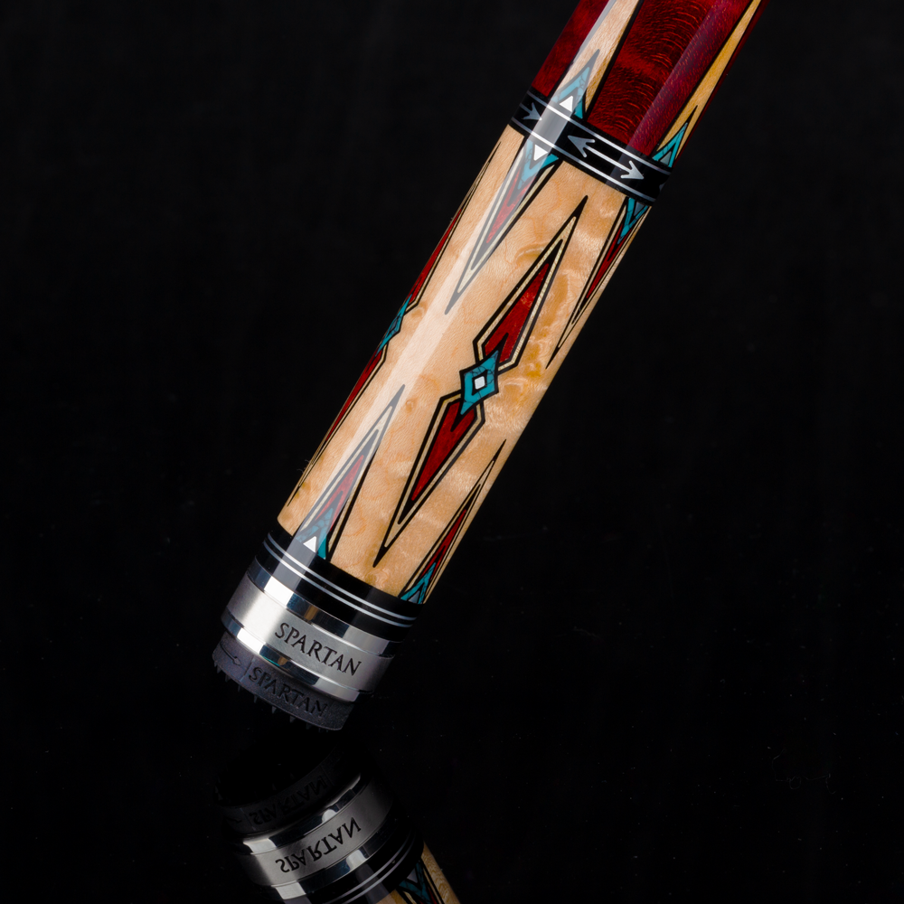 Spartan SPR05 Cue Birdseye Maple with Turquoise & Crimson Inlays - Image 2