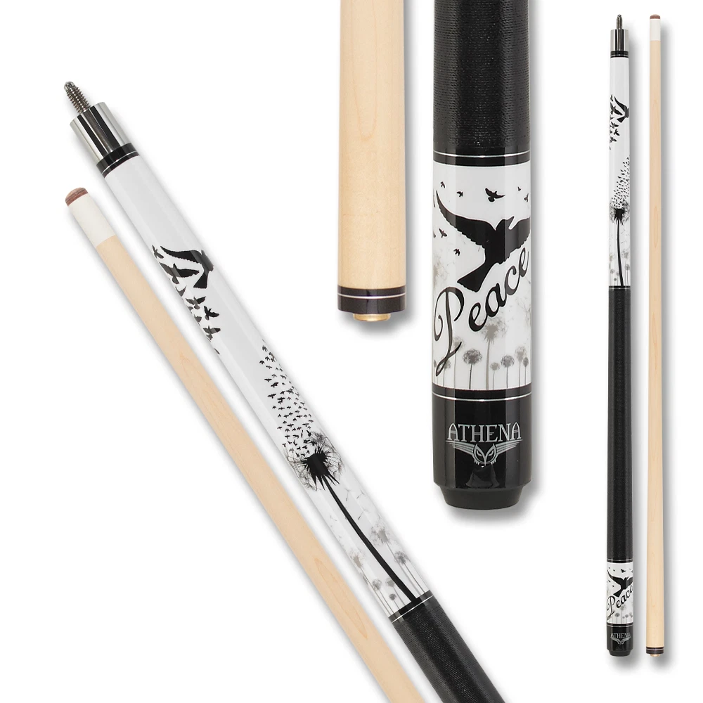 Athena ATH48 White Black Dandelion & Bird Graphics Design Pool Cue - Image 3