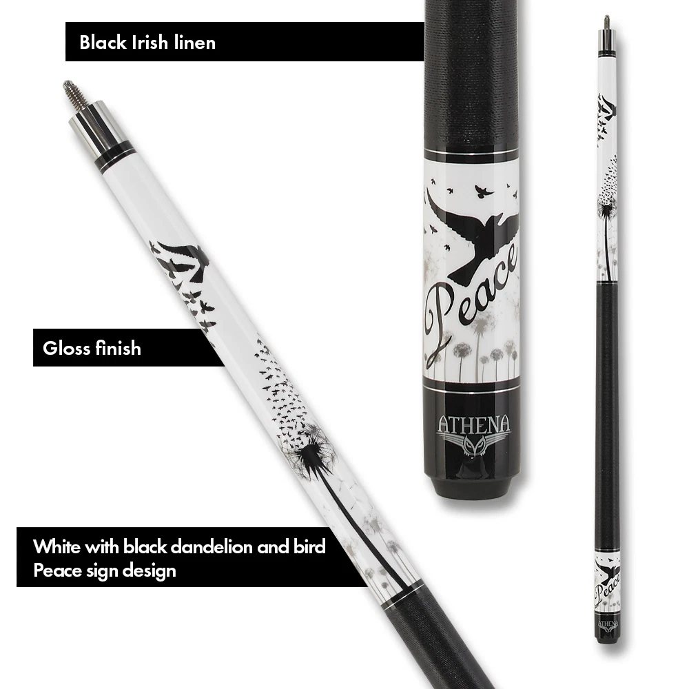 Athena ATH48 White Black Dandelion & Bird Graphics Design Pool Cue - Image 5