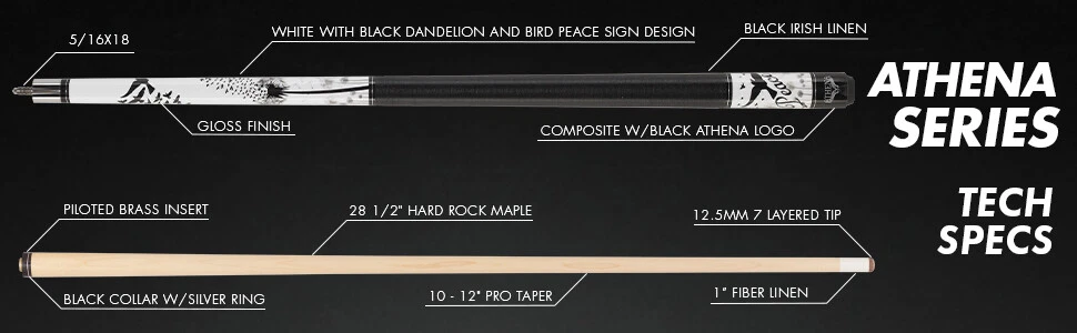 Athena ATH48 White Black Dandelion & Bird Graphics Design Pool Cue - Image 11