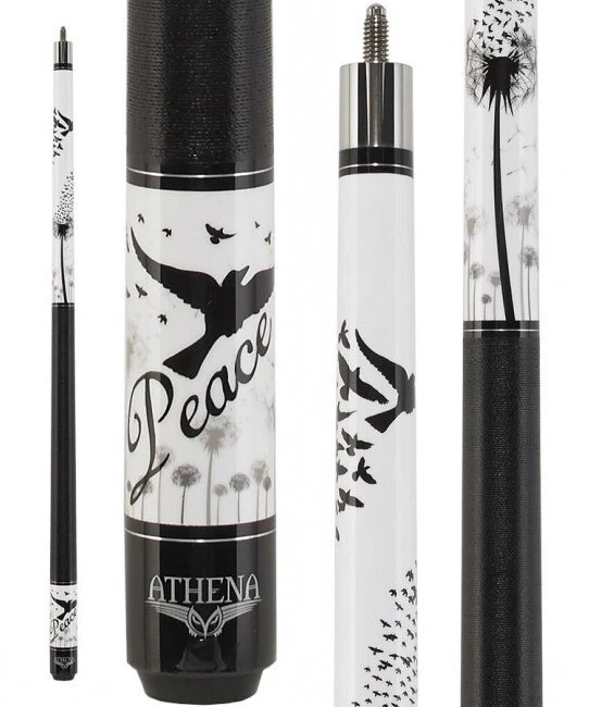 Athena ATH48 White Black Dandelion & Bird Graphics Design Pool Cue