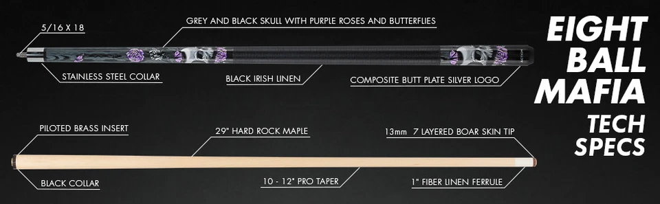 Eight Ball Mafia EBM14 Pool Cue – Skull, Roses & Butterflies Design - Image 12