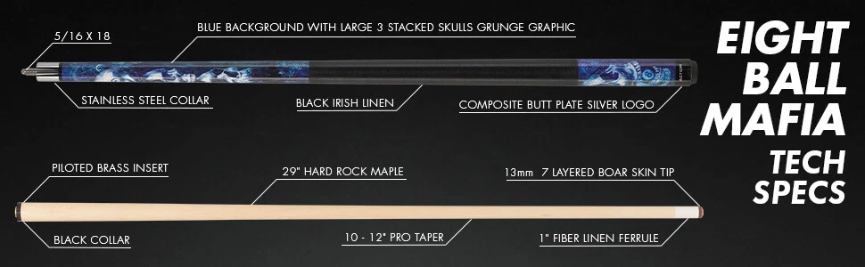 Eight Ball Mafia EBM19 Pool Cue – Blue Skull Stacked Design - Image 11