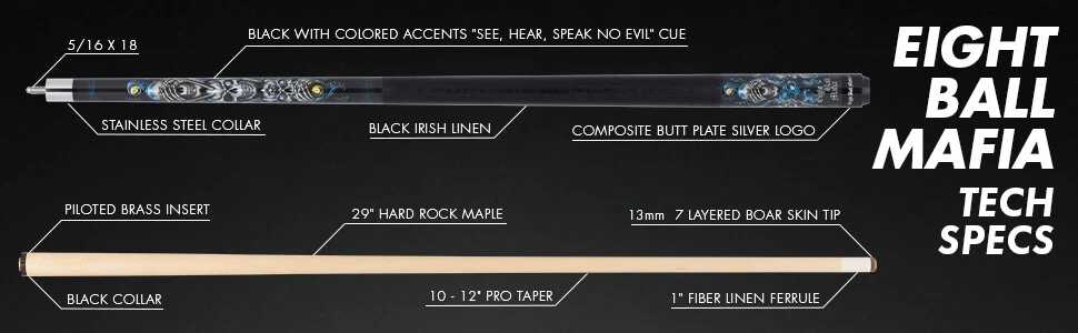 Eight Ball Mafia EBM20 Pool Cue – “See, Hear, Speak No Evil” Graphic - Image 12