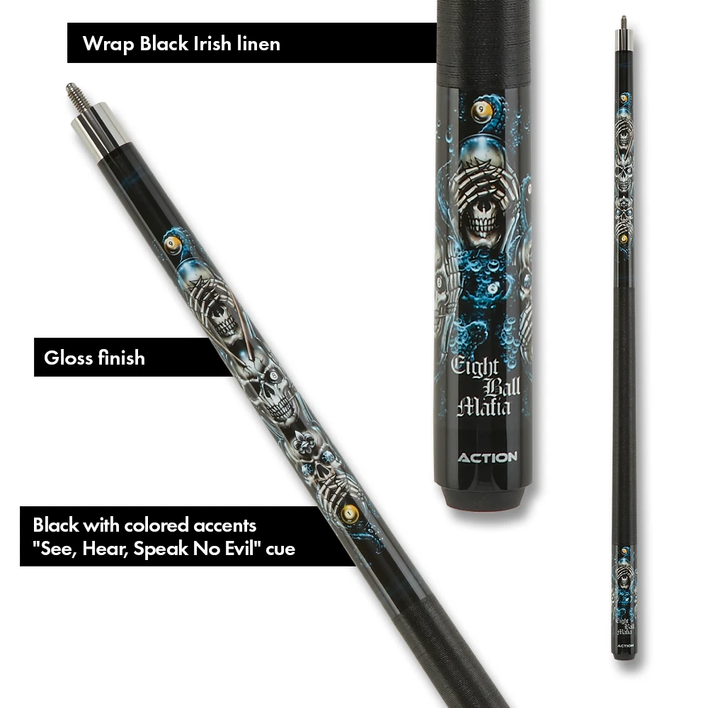 Eight Ball Mafia EBM20 Pool Cue – “See, Hear, Speak No Evil” Graphic - Image 4