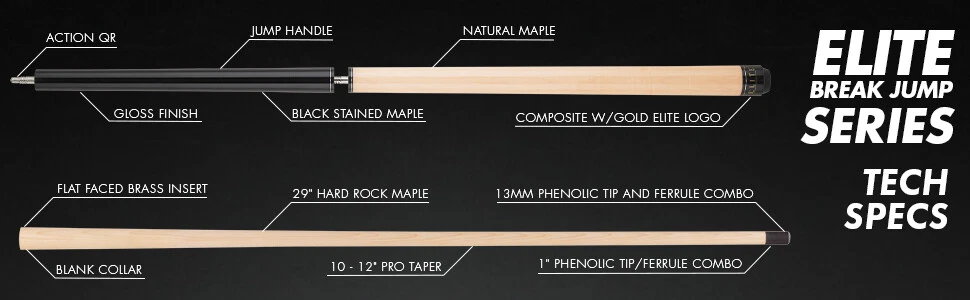 Elite ELBJBK Break / Jump Cue – Black Stain with Maple Points - Image 12