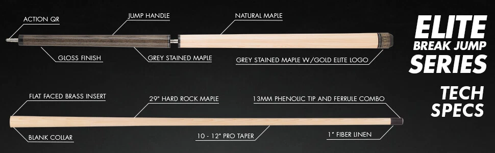Elite ELBJGY Break / Jump Cue – Grey Stain Birdseye Maple Design - Image 13