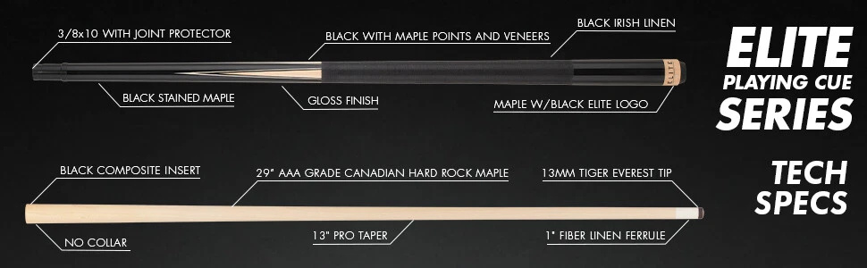 Elite EP36 Pool Cue Black with Maple Birdseye Points - Image 14