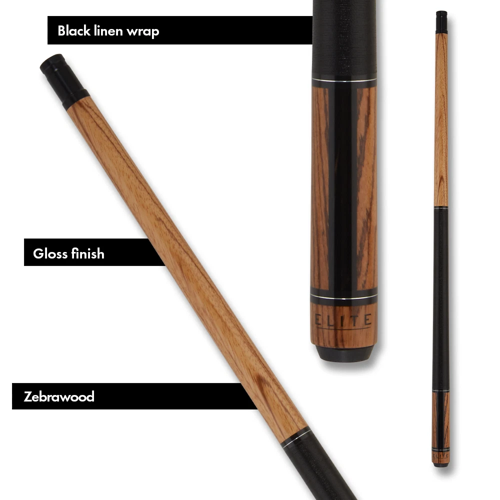 Elite EP49 Pool Cue Zebrawood Forearm with Black Stain Strip Design - Image 7