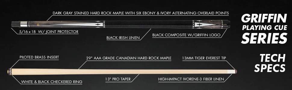 Griffin GR24 Pool Cue – Dark Gray with Ebony & Ivory Overlay Points - Image 14