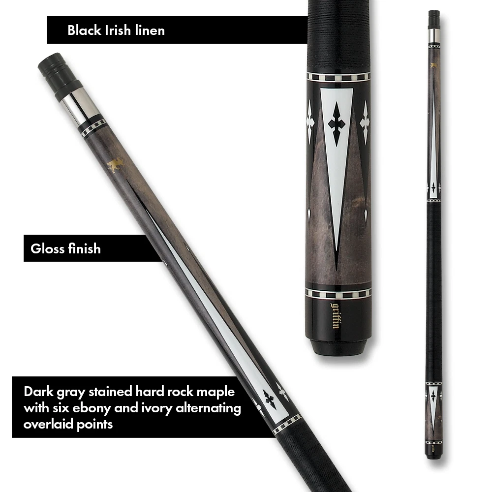 Griffin GR24 Pool Cue – Dark Gray with Ebony & Ivory Overlay Points - Image 8