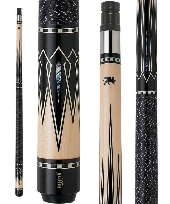Griffin GR26 Pool Cue – Maple with Black & White Overlay Points