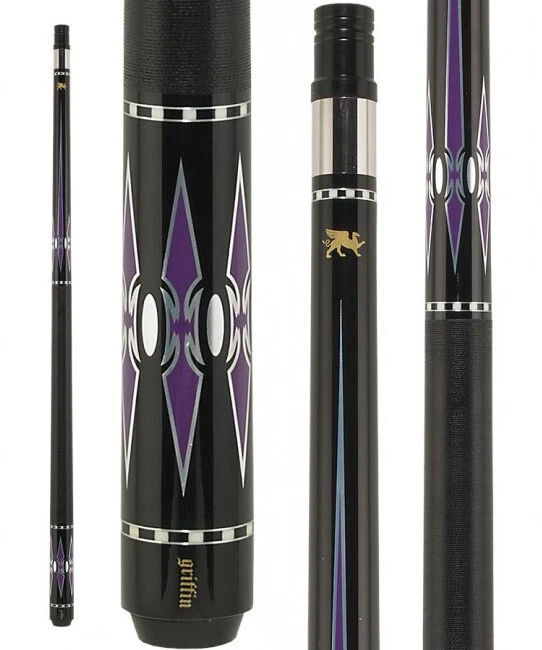 Griffin GR48 Pool Cue Black with Purple & Silver Reflective Points