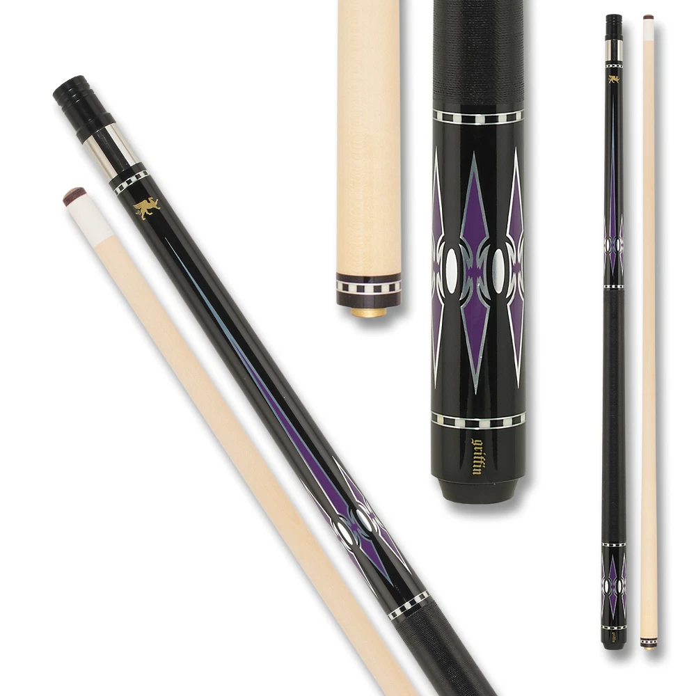 Griffin GR48 Pool Cue Black with Purple & Silver Reflective Points - Image 9