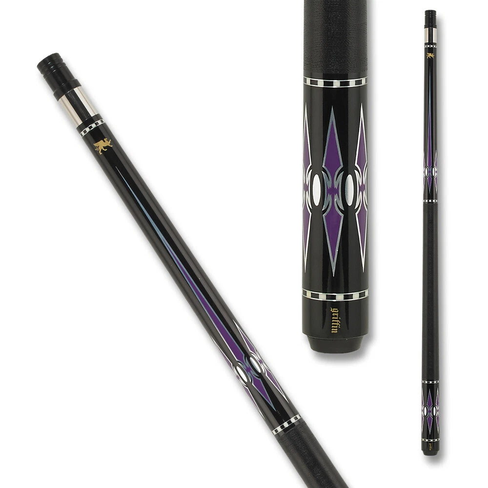 Griffin GR48 Pool Cue Black with Purple & Silver Reflective Points - Image 10