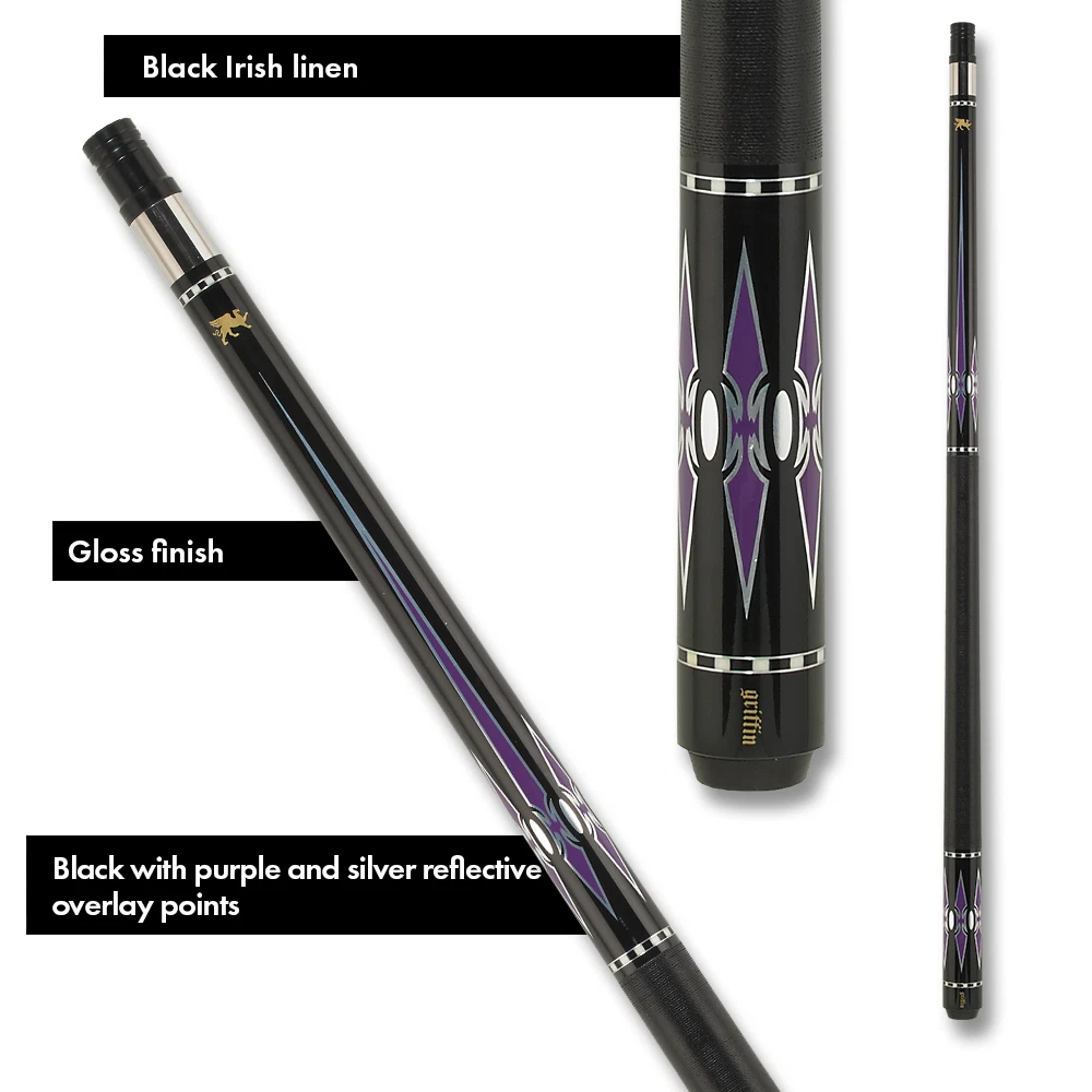 Griffin GR48 Pool Cue Black with Purple & Silver Reflective Points - Image 11