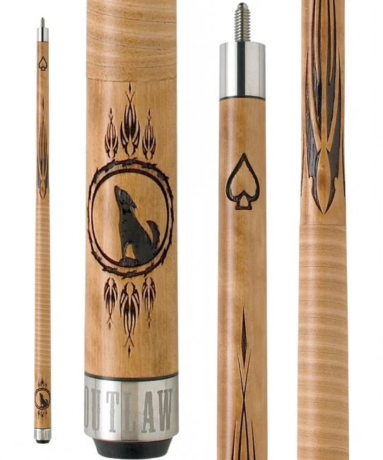 Outlaw OL13 “Howling Wolf” Pool Cue Leather Wrap Maple Shaft