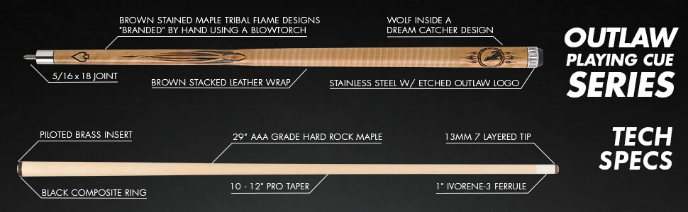 Outlaw OL13 “Howling Wolf” Pool Cue Leather Wrap Maple Shaft - Image 11