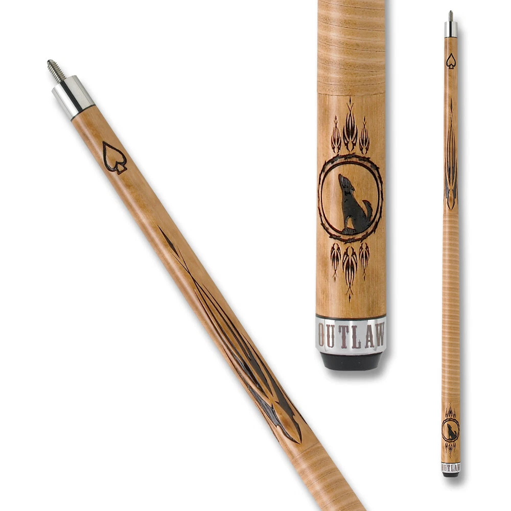 Outlaw OL13 “Howling Wolf” Pool Cue Leather Wrap Maple Shaft - Image 5