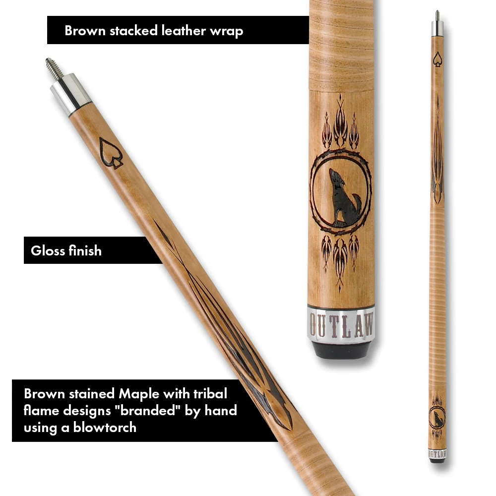 Outlaw OL13 “Howling Wolf” Pool Cue Leather Wrap Maple Shaft - Image 6