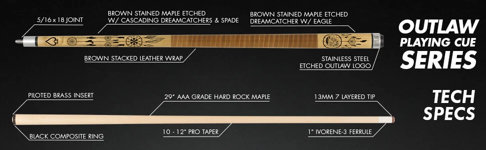 Outlaw OL56 Dreamcatcher Cue Brown Stacked Leather Wrap - Image 16