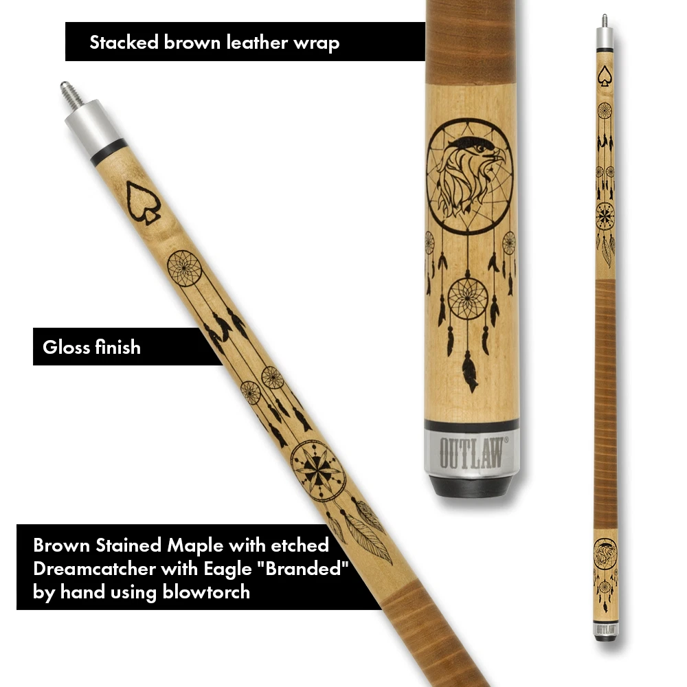 Outlaw OL56 Dreamcatcher Cue Brown Stacked Leather Wrap - Image 11