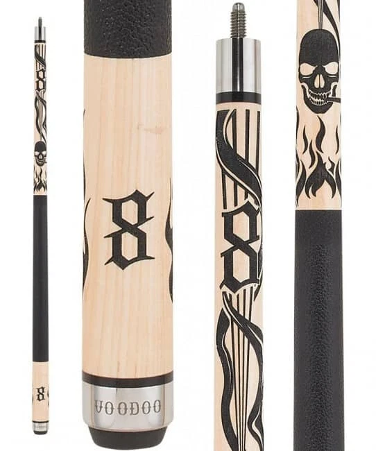 Voodoo VOD37 Cue – Skull Flames, 13 mm 7-Layer Tip
