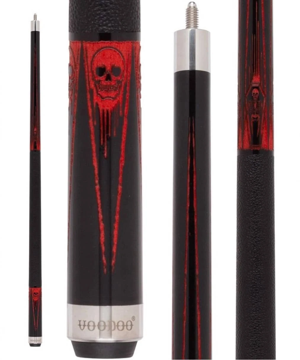 Voodoo VOD42 Coffin Skull Engraved Cue Black & Red