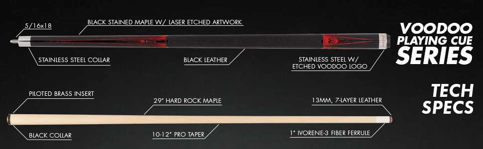 Voodoo VOD42 Coffin Skull Engraved Cue Black & Red - Image 9
