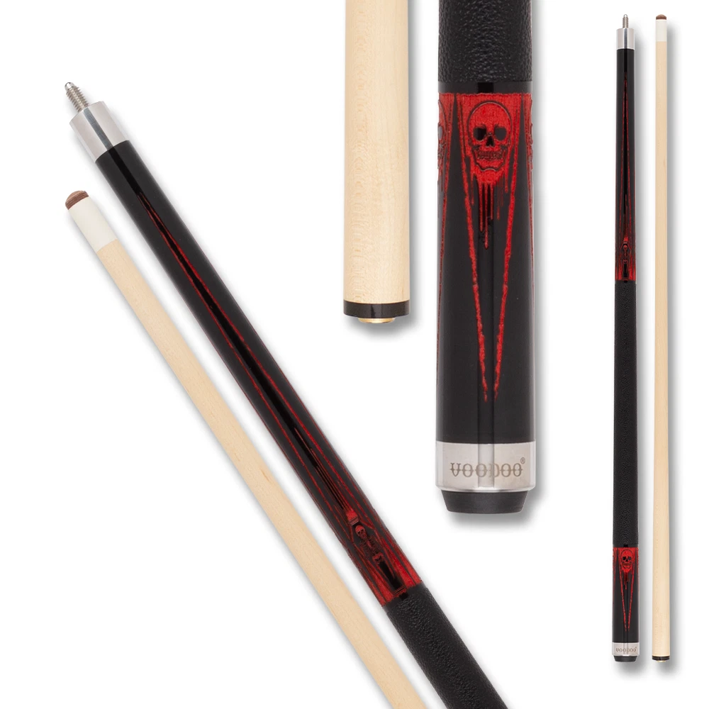 Voodoo VOD42 Coffin Skull Engraved Cue Black & Red - Image 4