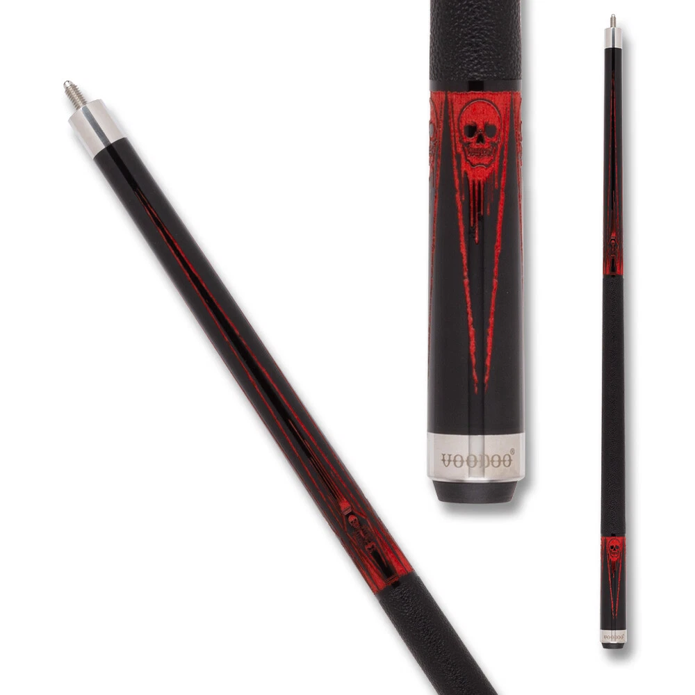 Voodoo VOD42 Coffin Skull Engraved Cue Black & Red - Image 2