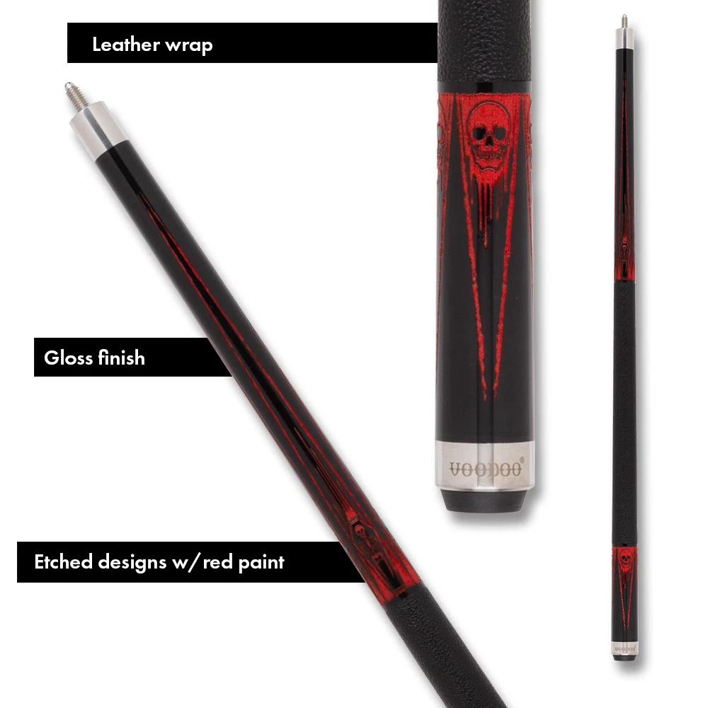 Voodoo VOD42 Coffin Skull Engraved Cue Black & Red - Image 3