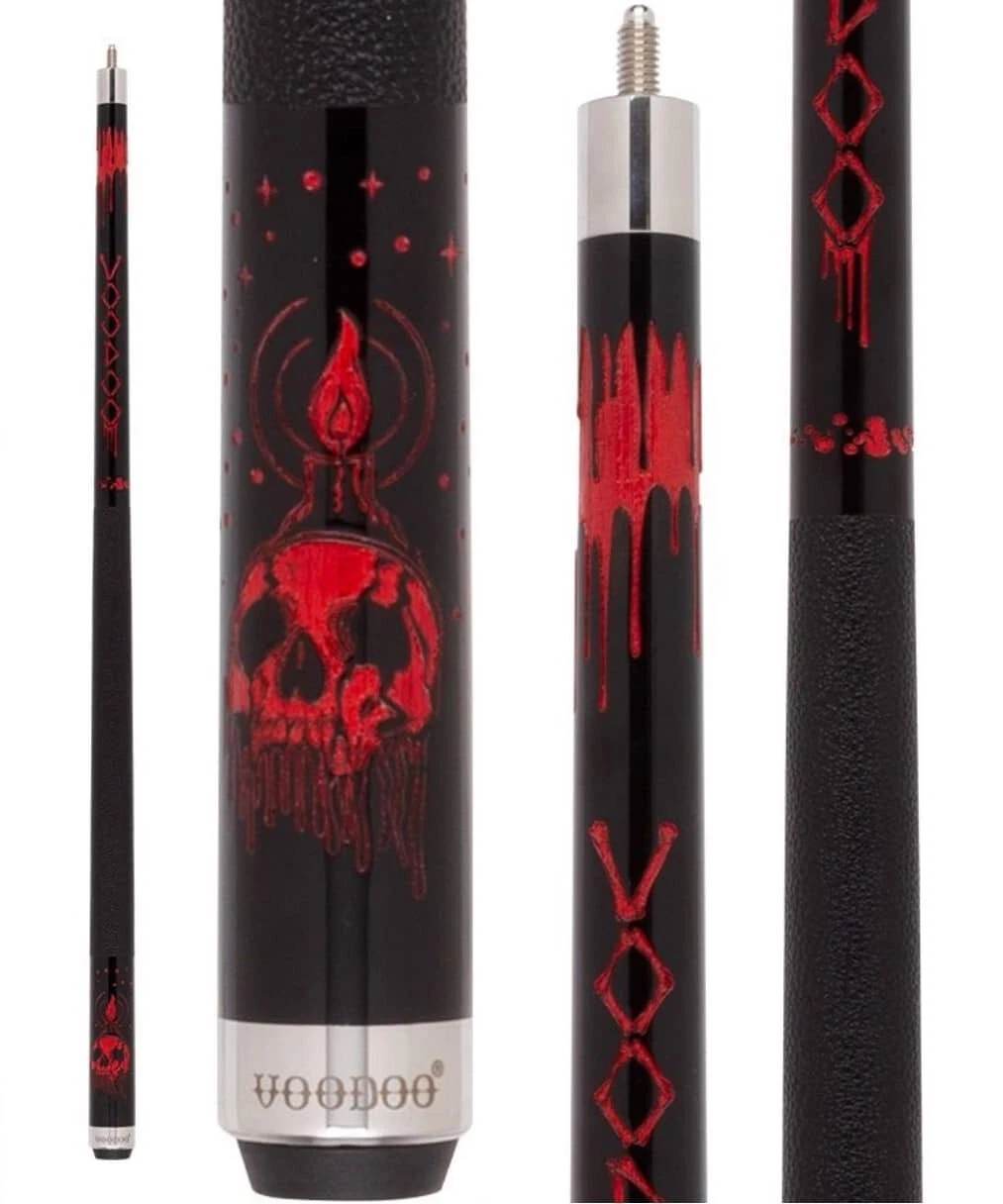 Voodoo VOD43 Cue Black & Red Skull Flame Design